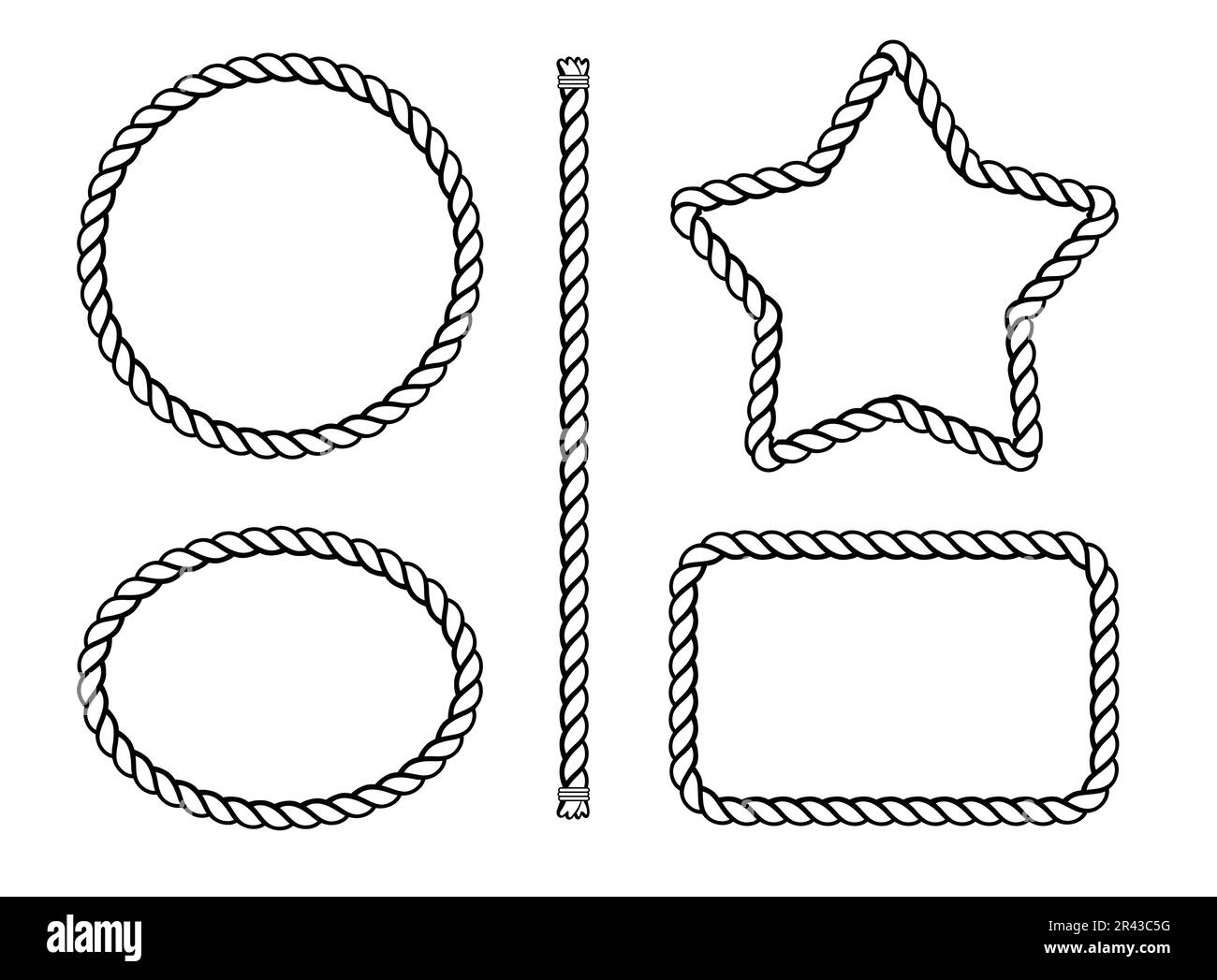 Pinsel mit Rope Muster und ordentlich gefesselten Enden editierbar und skalierbar Breite Vektor isoliert auf weißem Hintergrund Stock Vektor