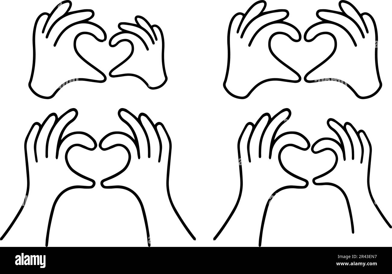 Hände, die ein Herzsymbol erstellen oder formatieren. Ich liebe dich, Herzzeichen. Valentinstag, Botschaft der Liebe Handgeste, formt das Herz mit beiden Händen. Stock Vektor