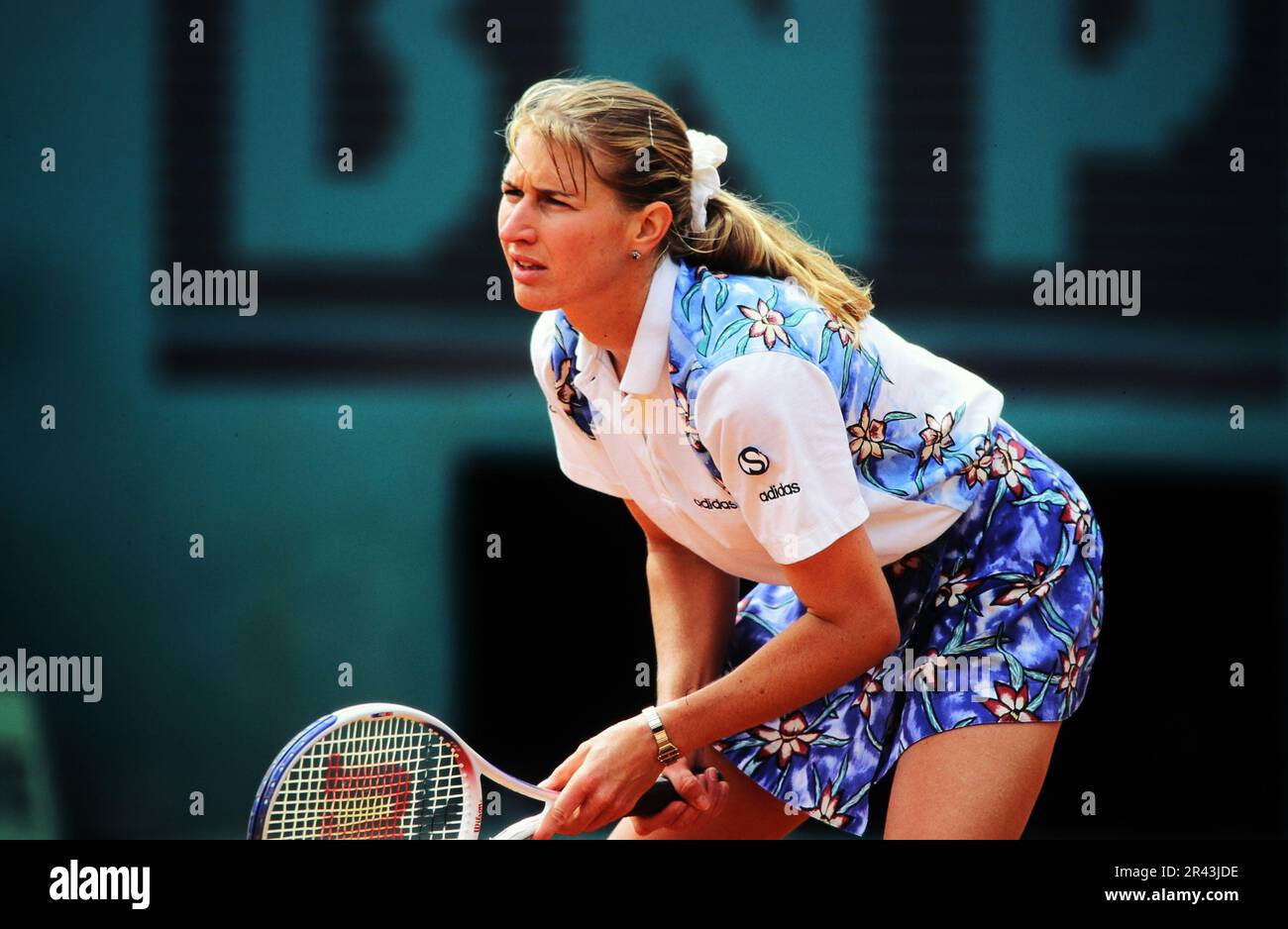 Stefanie Steffi Graf, deutsche Tennisspielerin, auf dem Tennisplatz in Aktion. Stockfoto