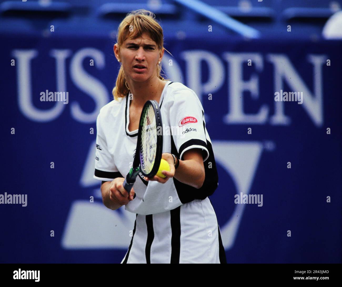 Stefanie Steffi Graf, deutsche Tennisspielerin, auf dem Tennisplatz in Aktion. Stockfoto