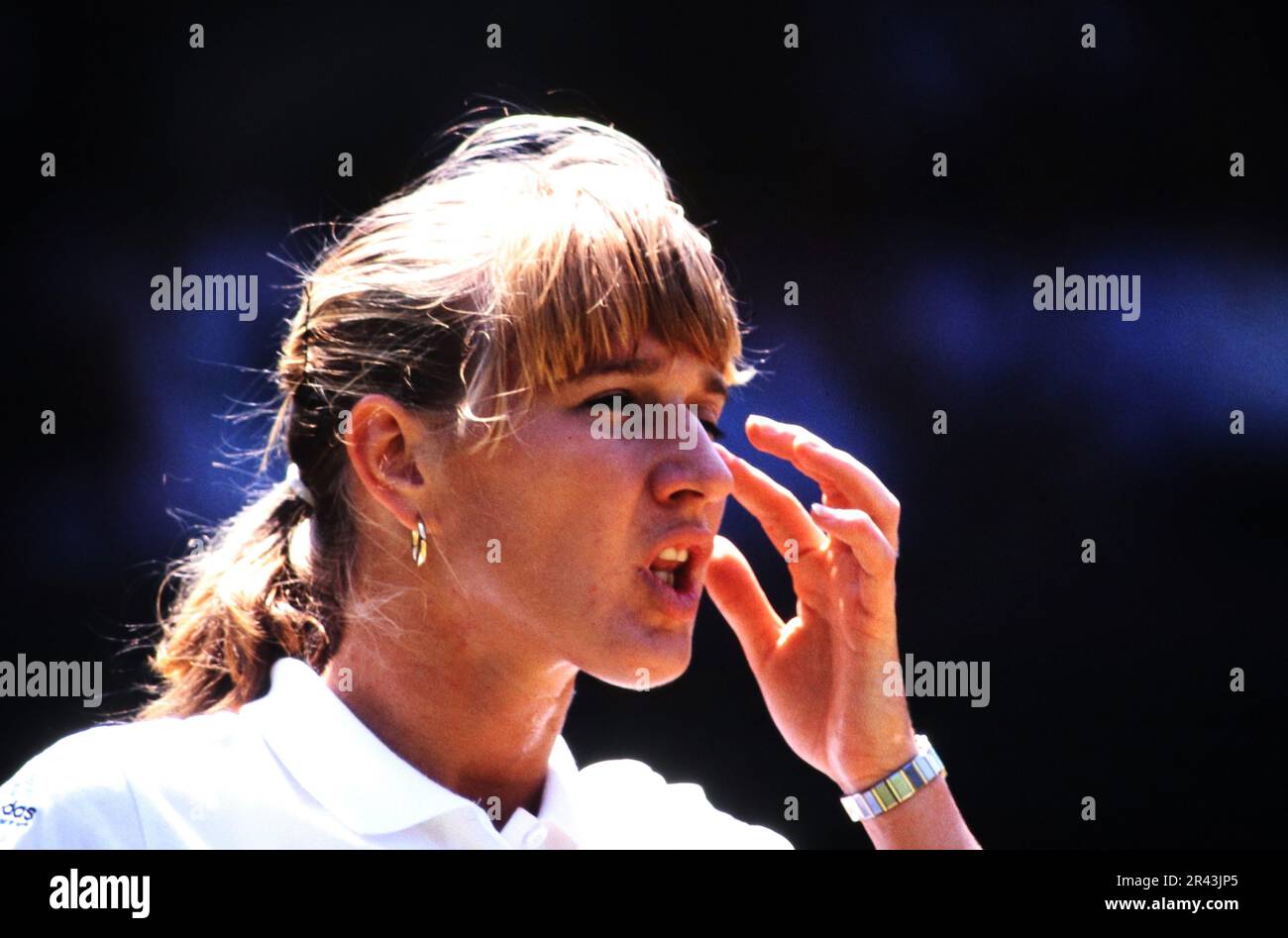 Stefanie Steffi Graf, deutsche Tennisspielerin, auf dem Tennisplatz. Stockfoto