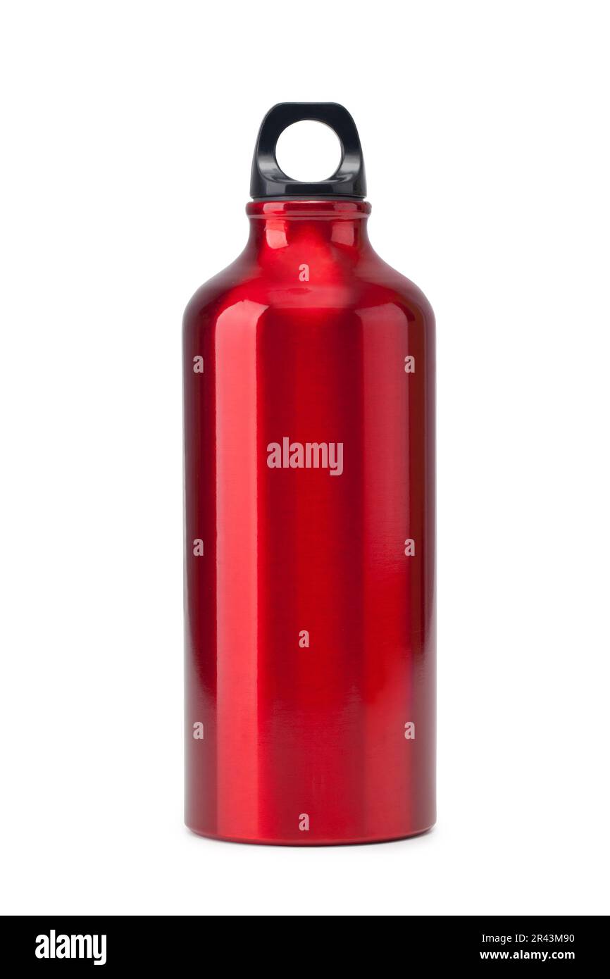 Aluminium-Wasserflasche auf weißem Hintergrund Stockfoto