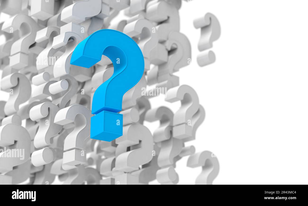 Konzept von Zweifeln und Fragen stellen.Fragebogen und faq.3D Abbildung. Stockfoto
