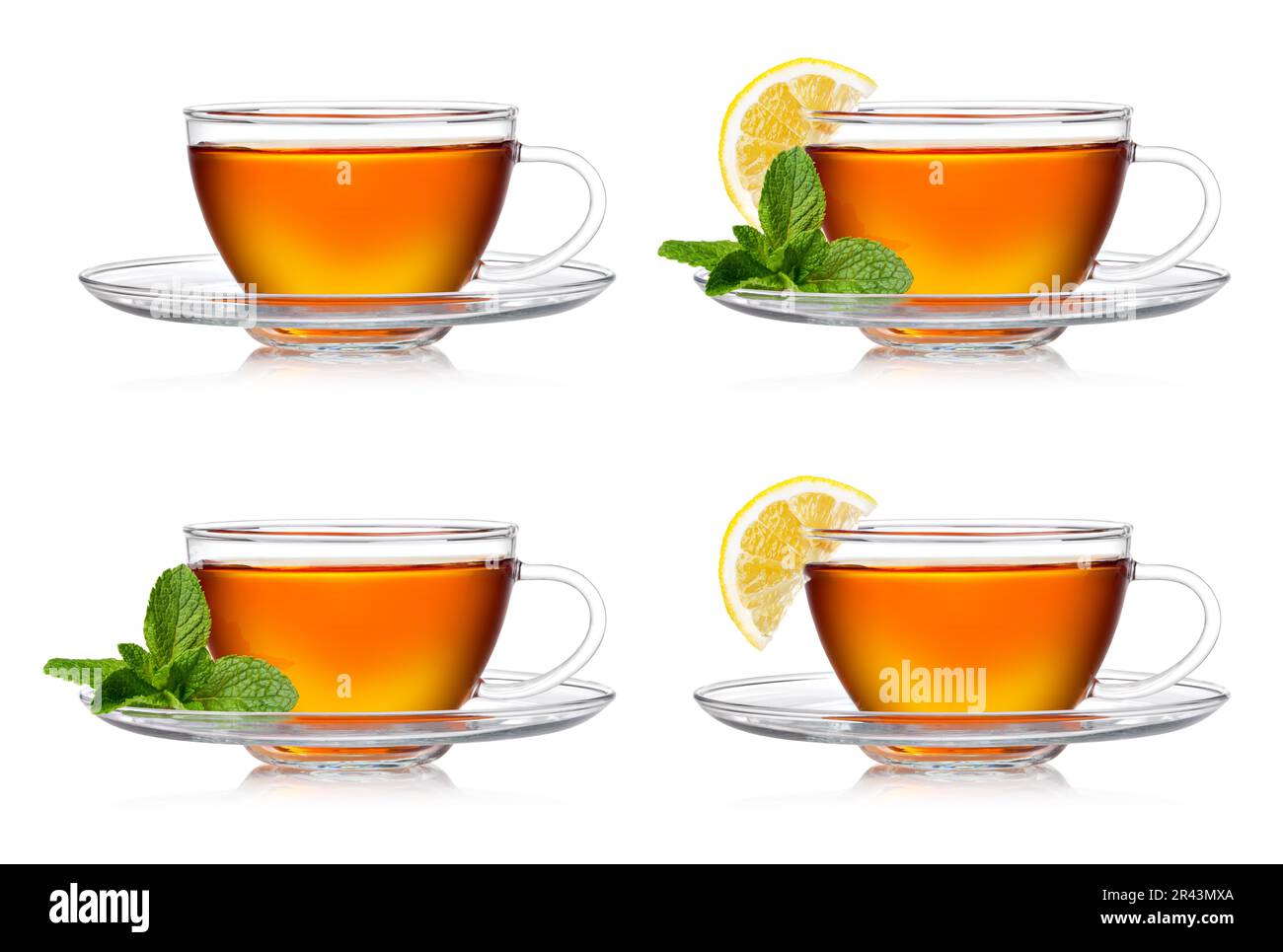 Tasse Tee mit Minze und Zitrone auf weißem Hintergrund Stockfoto Tasse Tee mit Minze und Zitrone auf weißem Hintergrund Stockfoto