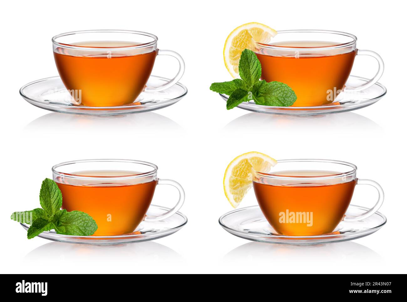 Tasse Tee mit Minze und Zitrone auf weißem Hintergrund Stockfoto Tasse Tee mit Minze und Zitrone auf weißem Hintergrund Stockfoto