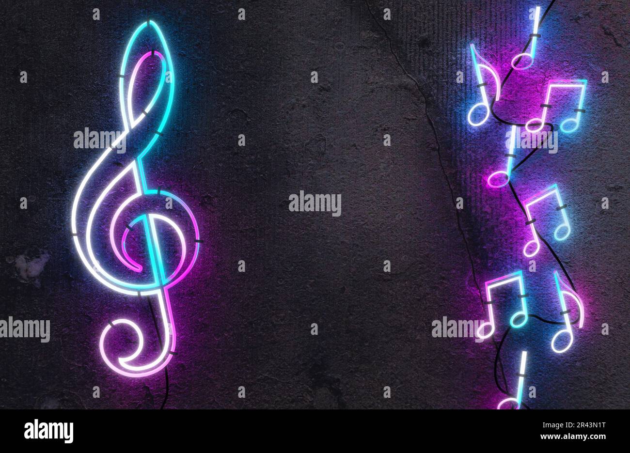 Nächtlich leuchtendes Neonschild, bunte Poster, leuchtendes Banner. 3D Abbildung. Stockfoto