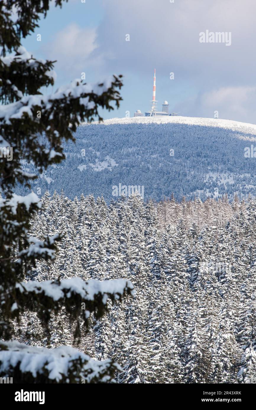 Der Brocken-Harz-Gipfel im Winter Stockfoto