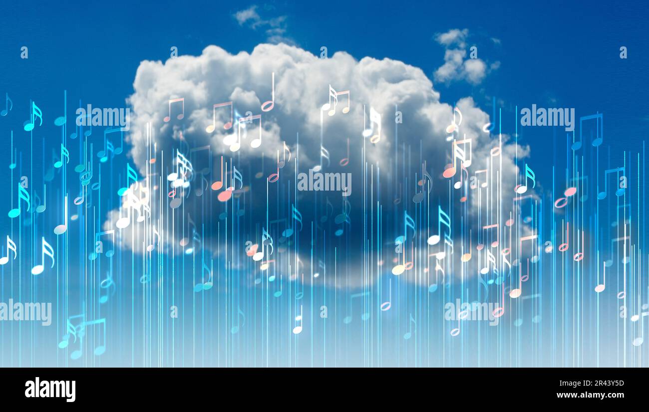 Musikalische Noten und musikalische Zeichen abstrakter Noten. Lieder und Melodien-Konzept. Musik-Hintergrunddesign. Musikalisches Schreiben. Stockfoto