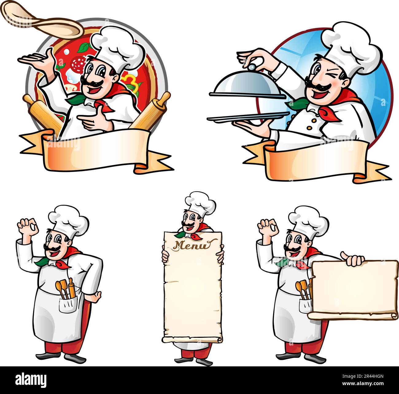 Cartoon Chef Sammlungssatz isoliert auf weißem Hintergrund Stock Vektor