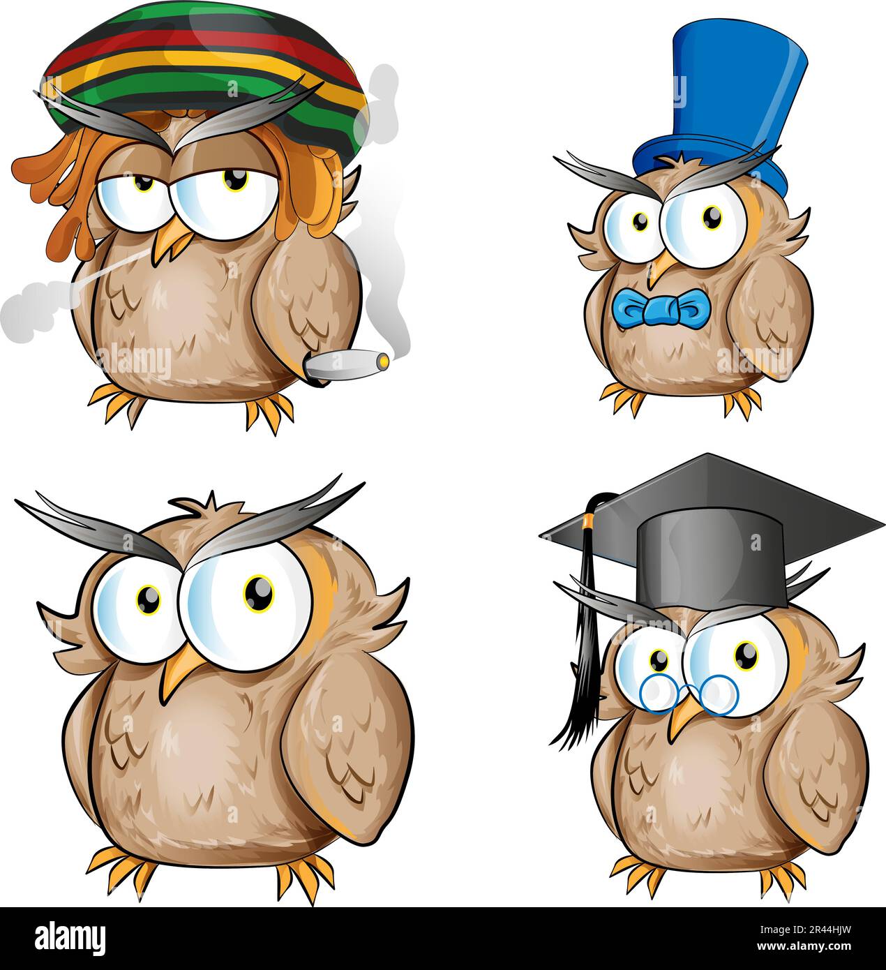 Vektor-Cartoon-Darstellung des Eulencharakters. Set-Sammlung Stock Vektor