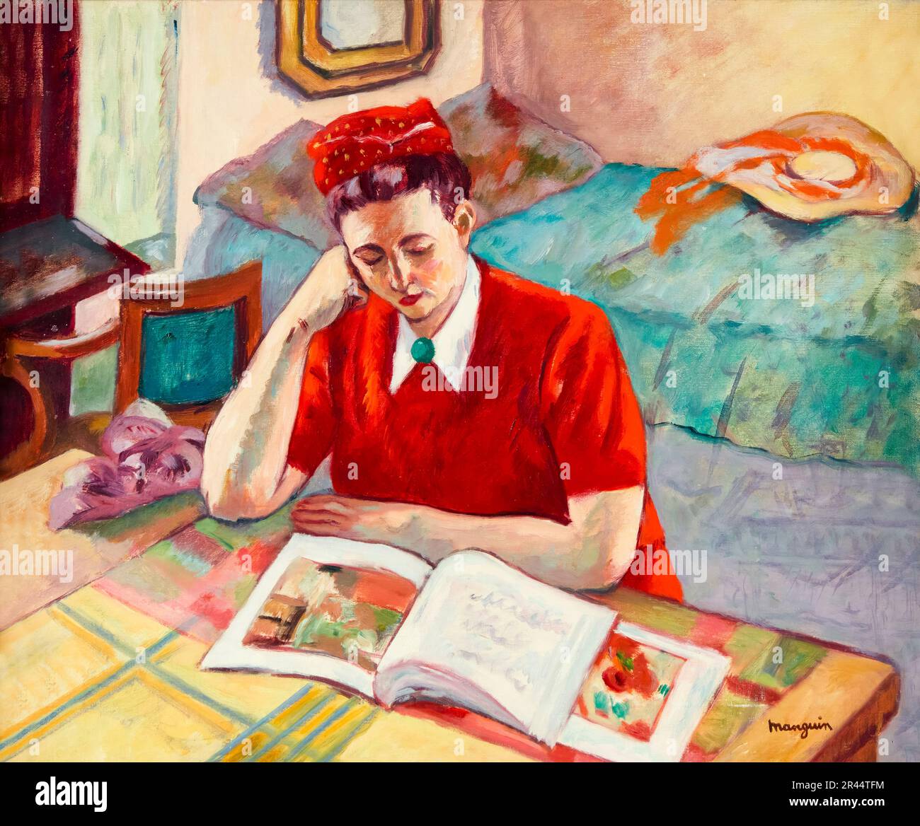 Henri Manguin, Gemälde, Odette au Turban Rouge (Odette im roten Turban), 1947 Stockfoto