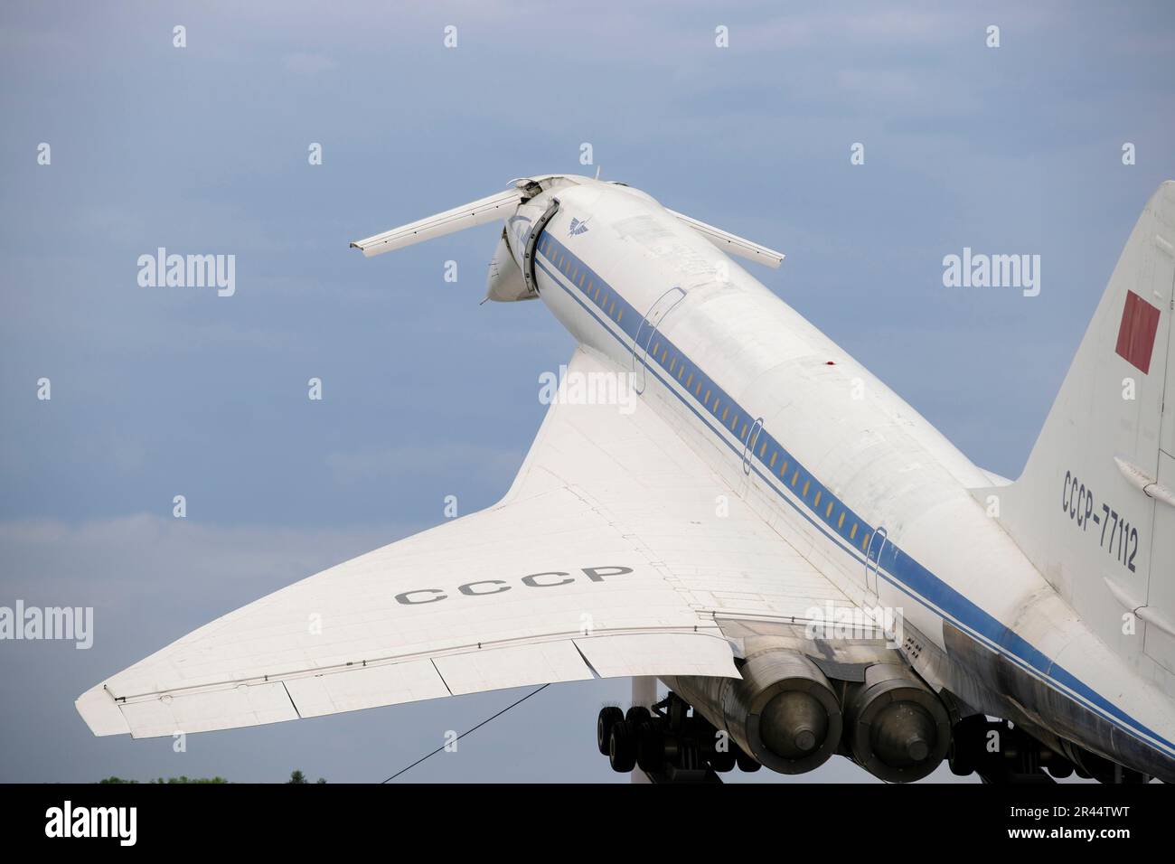 Deutschland, Baden-Wurttemberg: Das Technikmuseum Sinsheim, das Technikmuseum. Tupolev TU-144 Überschallpassagierflugzeug des russischen Flugzeugs Stockfoto