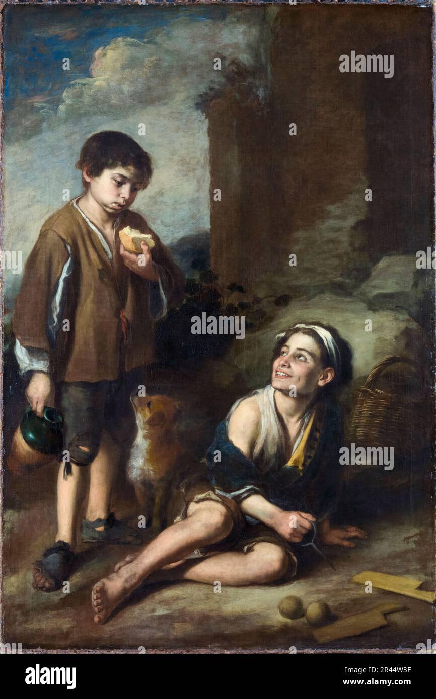 Bartolomé Esteban Murillo, Two Peasant Boys (Einladung zu einem Argolla-Spiel), Gemälde 1665-1669 Stockfoto