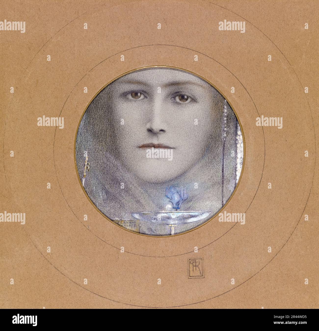 Fernand Khnopff, Braune Augen und eine blaue Blume, Zeichnung 1905 Stockfoto