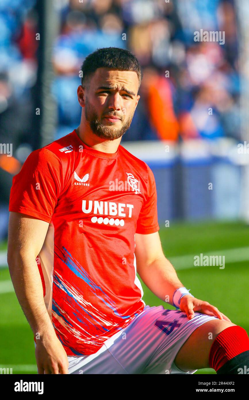 Nicolas Raskin spielt derzeit als Mittelfeldspieler beim Rangers FC, einem schottischen Fußballteam der Premiership. Das Bild wurde während einer Schulung in Ibrox aufgenommen Stockfoto