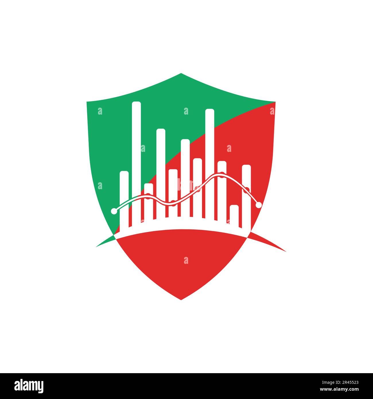 Design des Finance Logos in Grün und Rot in einer Form der Abschirmung. Stock Vektor