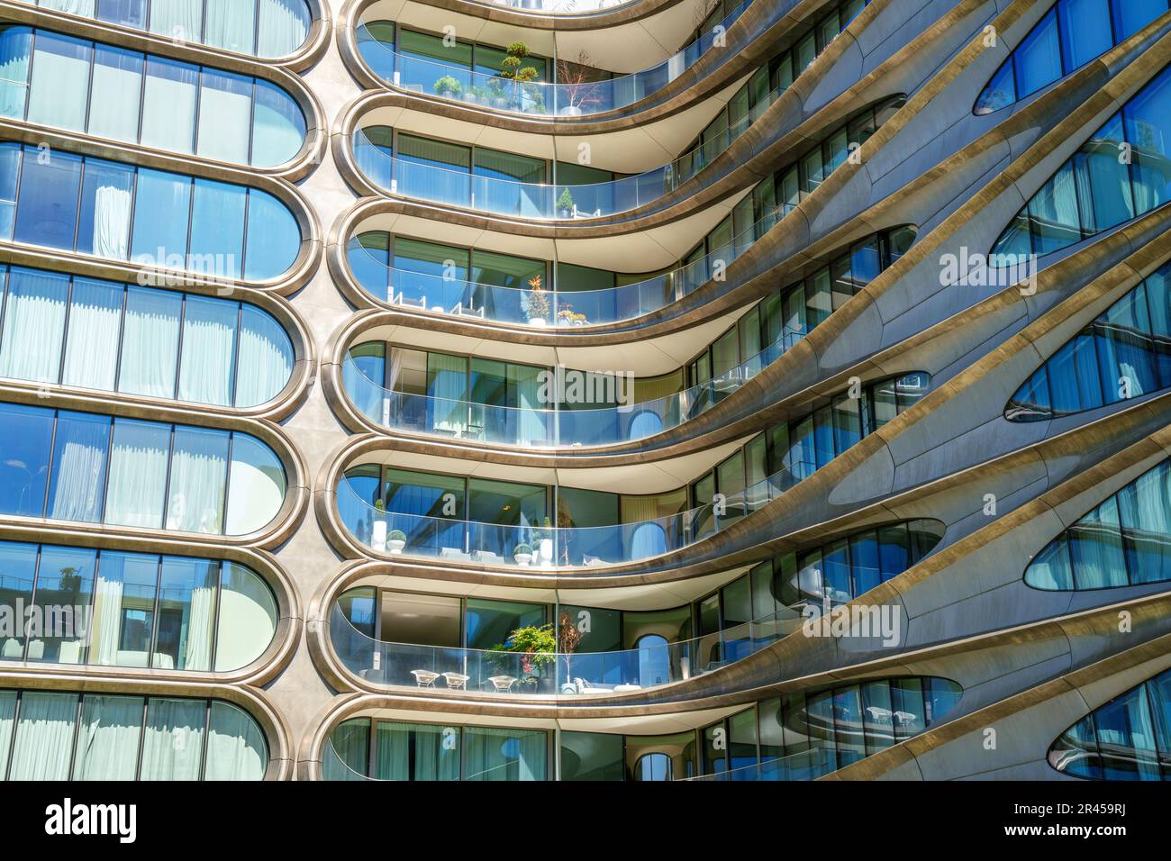 Architektur aus der Highline, dem Public Elevated New York City Park, Chelsea, Meatpacking District, Manhatten, New York City, NY, United Stat Stockfoto