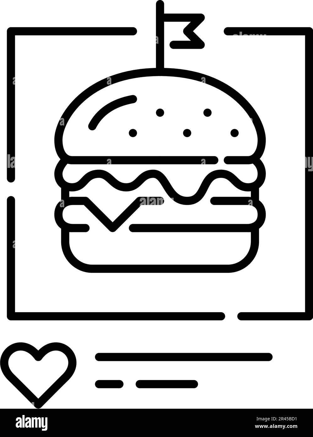 Bild eines Cheeseburgers in sozialen Medien, der Likes bekommt. Lebensmittel-Bloggen. Pixelgenaue, bearbeitbare Kontur Stock Vektor