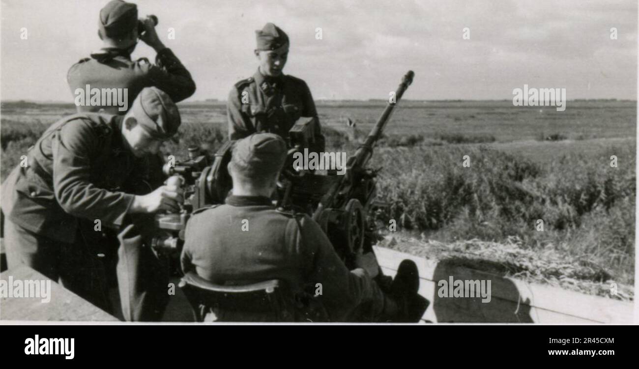 Augustin, Paul, SS-Fotograf der Leibstandarte Adolf Hitler. Dokumentierte Ereignisse in Holland, Frankreich (1940) und Russland (1941-43). Französische Kriegsgefangene, Brückenbau, Panzerabwehrmannschaft, Maschinengewehrmannschaft, Fahrzeugkonvois auf der Straße und in Städten, belgische Festungen, Kriegsgefangenenlager, Zerstörungsszenen, Nachkampf- und Besatzungsaktivitäten, Trainings- und Sportaktivitäten, Hitlerjugend und Bund Deutsche Mädchen Sportliche Aktivitäten und kulturelle Darbietungen, Unit Formations und Zeremonien, Feldlazarett, Einzel- und Gruppenfotos, leichte Flugabwehr Stockfoto