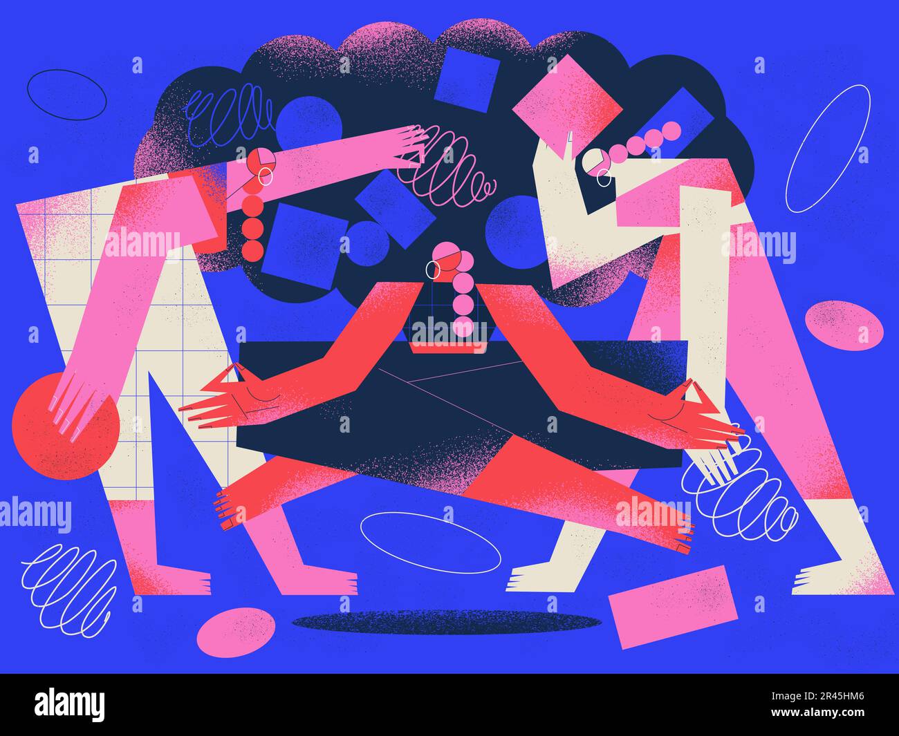 Erwachsene Frauen üben Meditation und Achtsamkeit, verwalten ihre Stimmung und vermeiden negative Emotionen und Ängste. Stockfoto