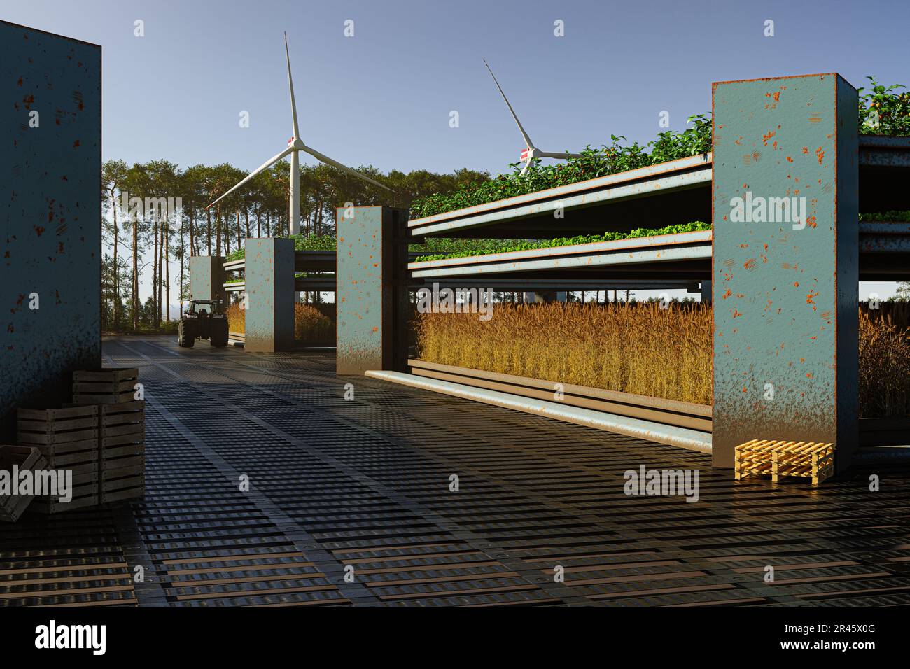 Vertikaler Ackerbau im Freien – 3D-Abbildung Stockfoto