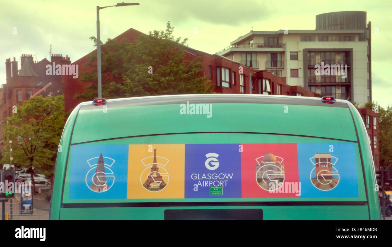 Flughafen Glasgow Bus Werbung Stockfoto