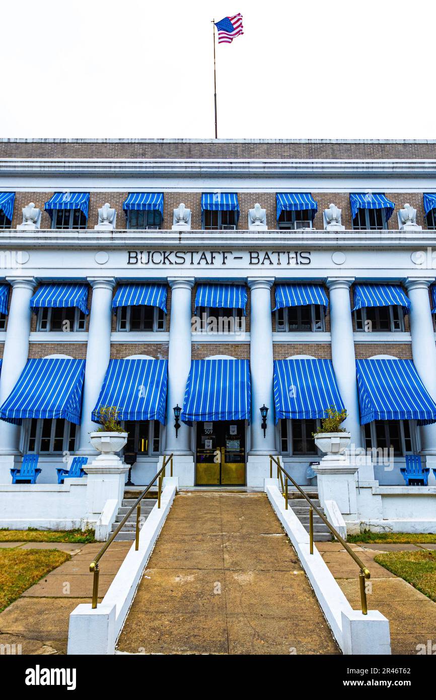 Eine Fassade des Buckstaff Bathhouse in Hot Springs, Arkansas. Stockfoto