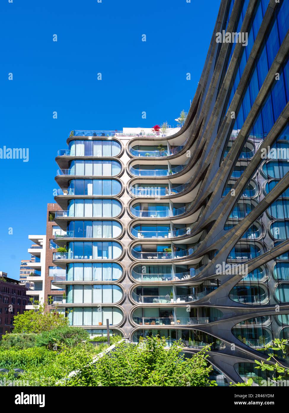 Architektur aus der Highline, dem Public Elevated New York City Park, Chelsea, Meatpacking District, Manhatten, New York City, NY, United Stat Stockfoto