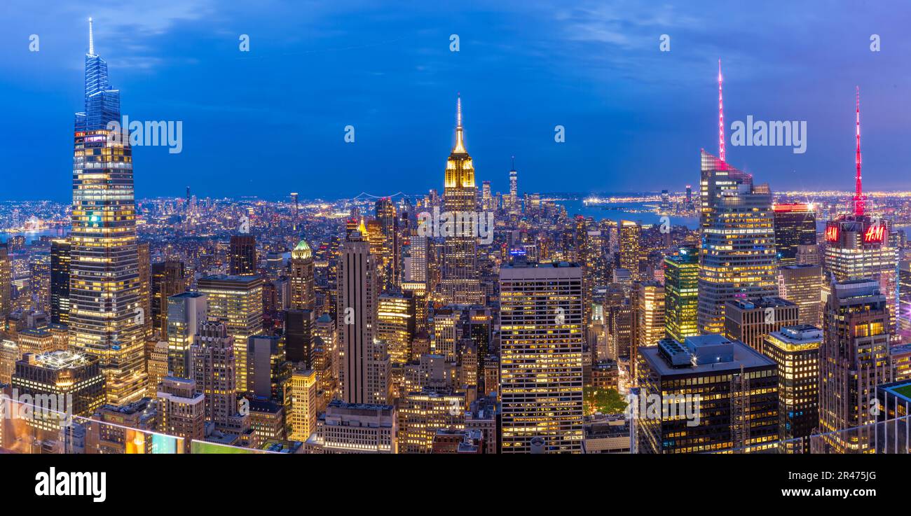 Skyline von Manhatten, Panoramaaussicht, New York City, NY, Vereinigte Staaten von Amerika Stockfoto
