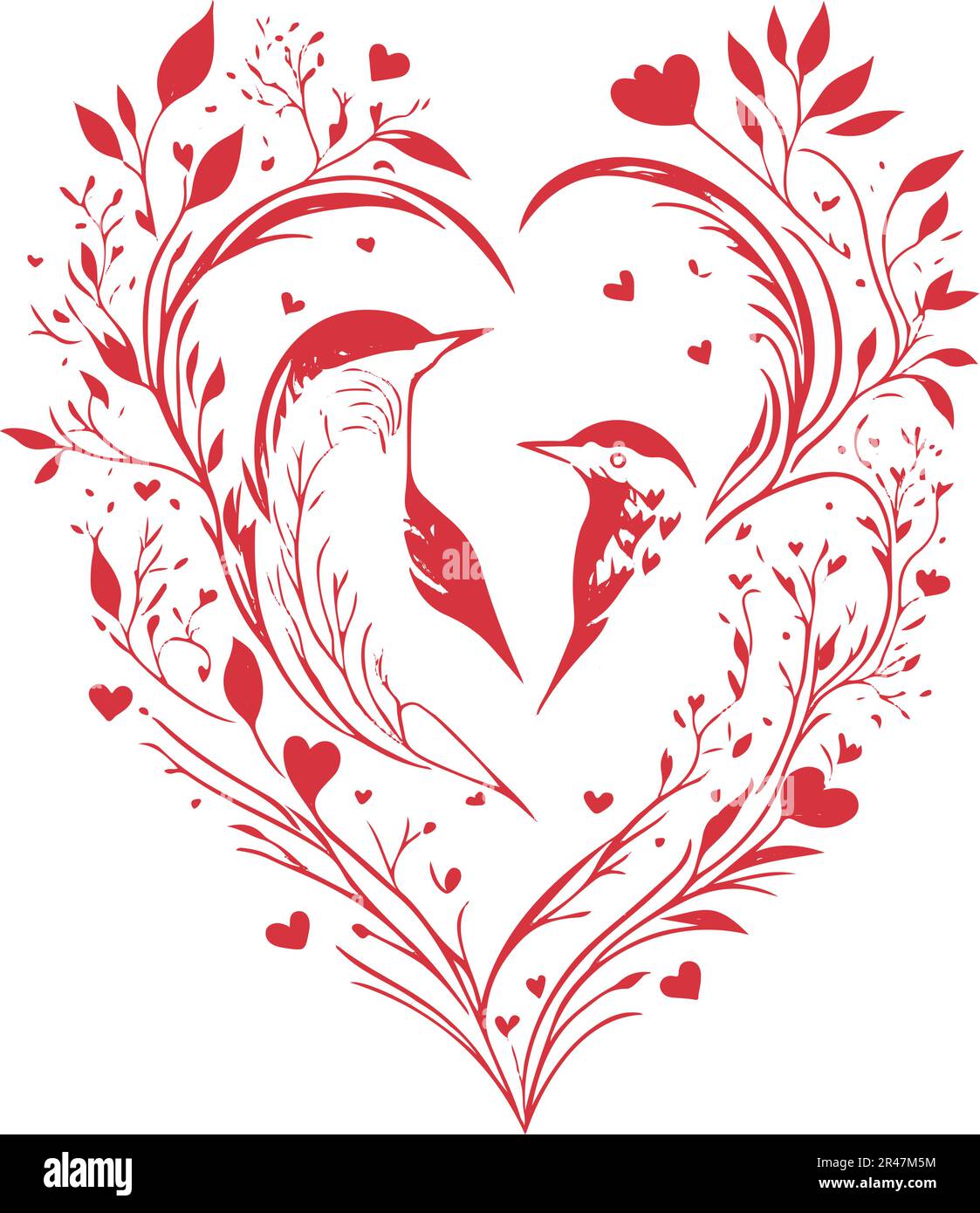 Die Vektordatei „Valentine Bird Heart Shape“ ist ein charmantes und romantisches Design, das die Essenz von Liebe und Zuneigung einfängt. Stock Vektor