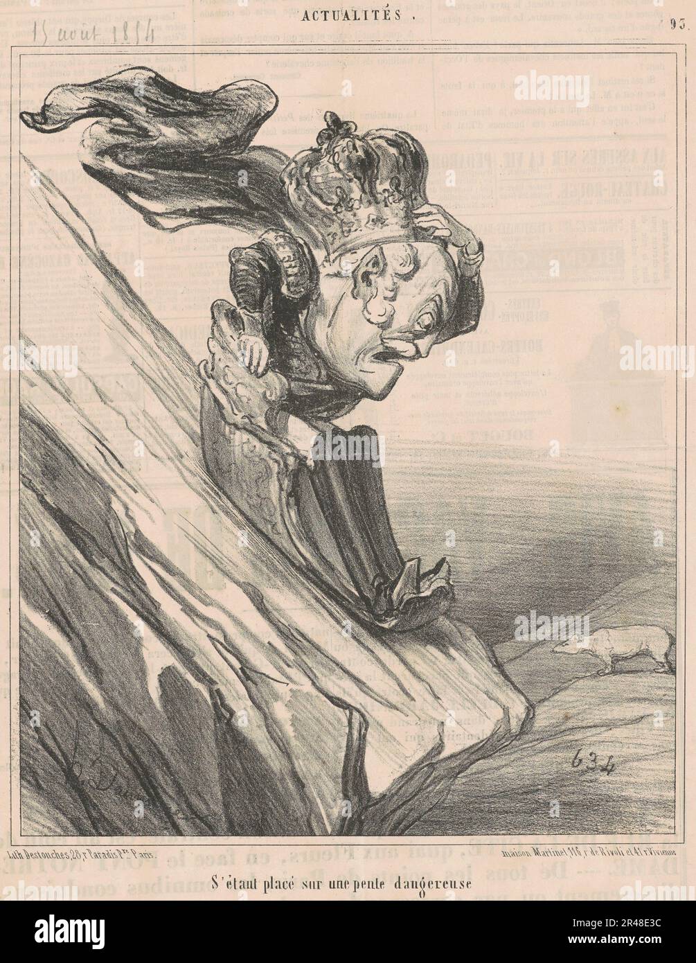 S'&#xe9;Tant&#xe9; sur une pente dangereuse, 19. Jahrhundert. Er begab sich auf eine gefährliche Hanglage. Stockfoto