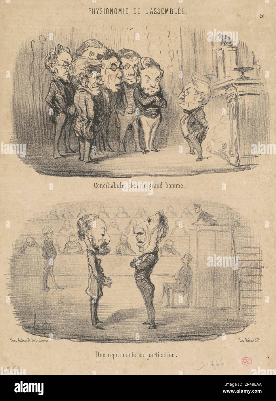 Conciliabule chez le Grand homme, 19. Jahrhundert. Physiogomie der Versammlung - Gespräch mit dem großen Mann. Stockfoto