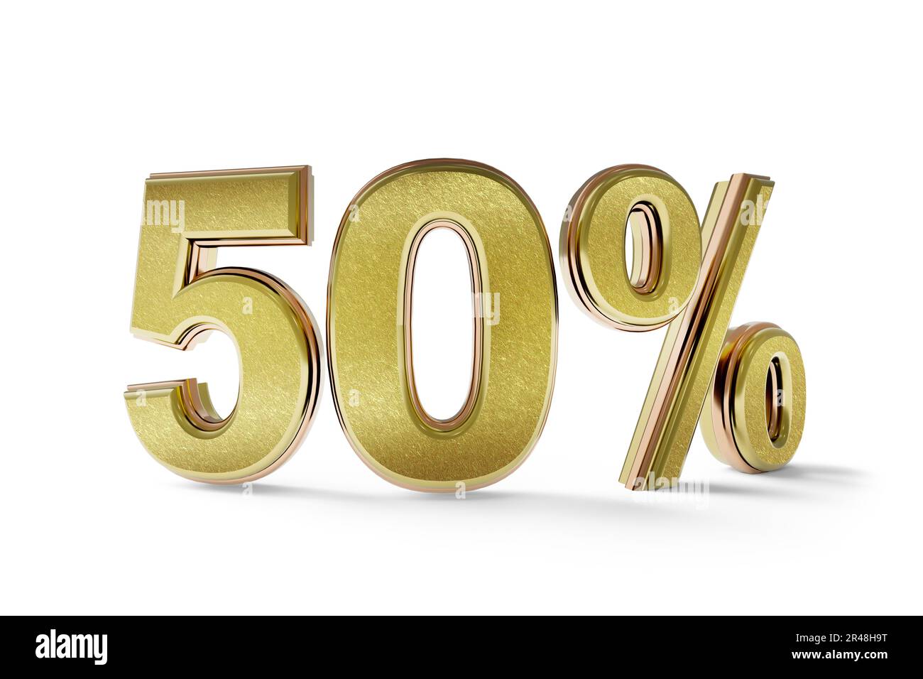 50 % Gold hergestellt im jahr 3D mit Schatten und weißem Hintergrund Stockfoto