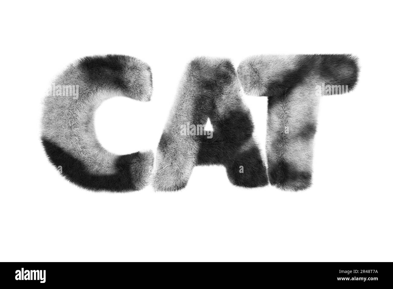 Das Wort CAT sehr pelzig, geschrieben 3D auf weißem Hintergrund Stockfoto