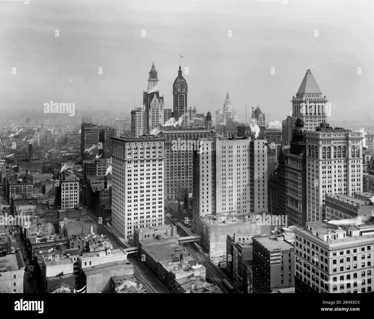 Große Gebäude in Lower Manhattan, New York, zwischen 1900 und 1920. Stockfoto