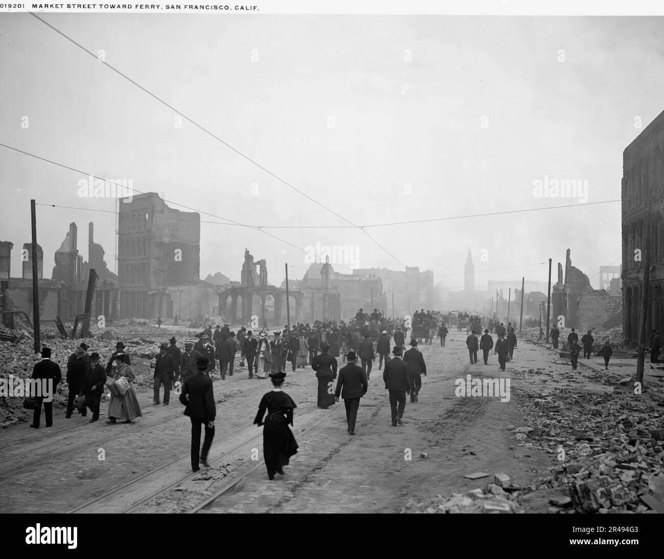 Market Street Richtung Ferry, San Francisco, Kalifornien (1906?). Stockfoto