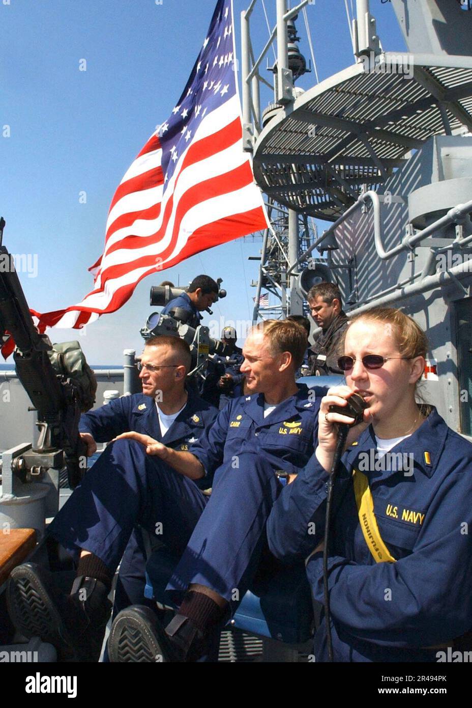 US Navy USS Harry S. Truman (CVN-75) von der Signalbrücke an Bord der USS Cape St. George (CG-71). Cape St. George Stockfoto