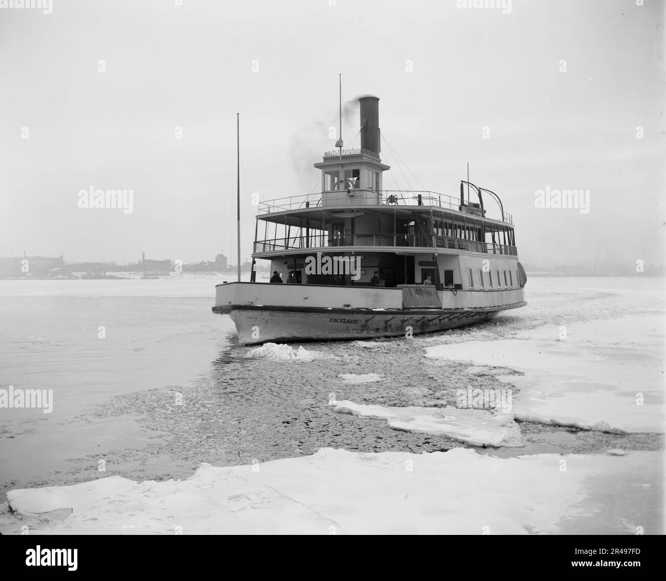 Fähre auf dem Detroit River auf Eis, zwischen 1880 Uhr und 1901 Uhr. Stockfoto