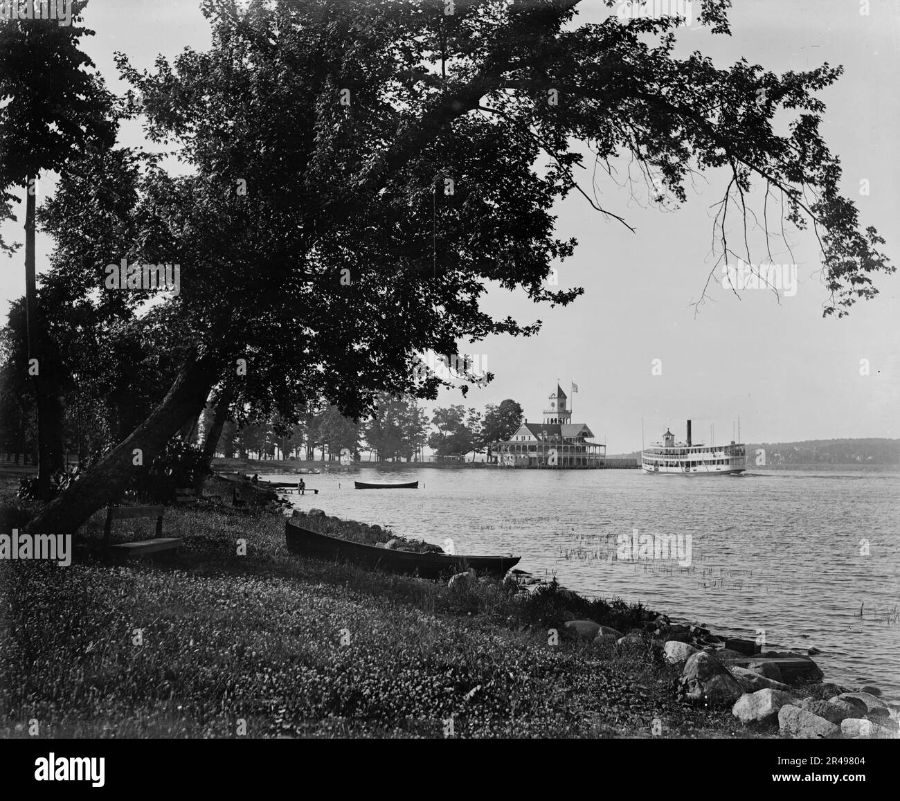 Bootsanlegestelle, Chautauqua-See, c1898. Stockfoto