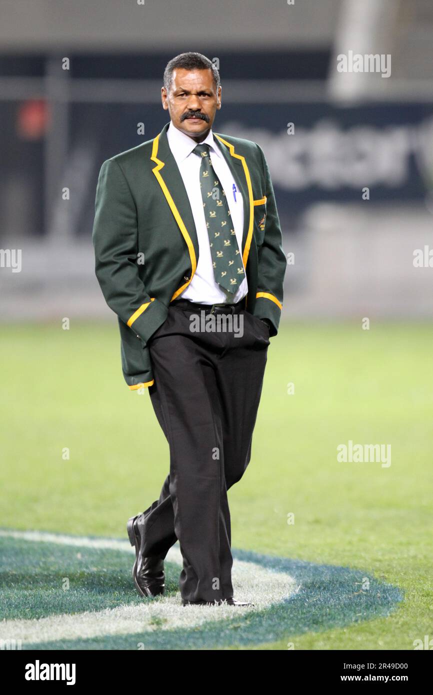 Südafrikas Cheftrainer Peter de Villiers nach der Niederlage von Neuseelands All Blacks in Auckland, Neuseeland, am Samstag, den 10. Juli 2010. Foto: Spor Stockfoto