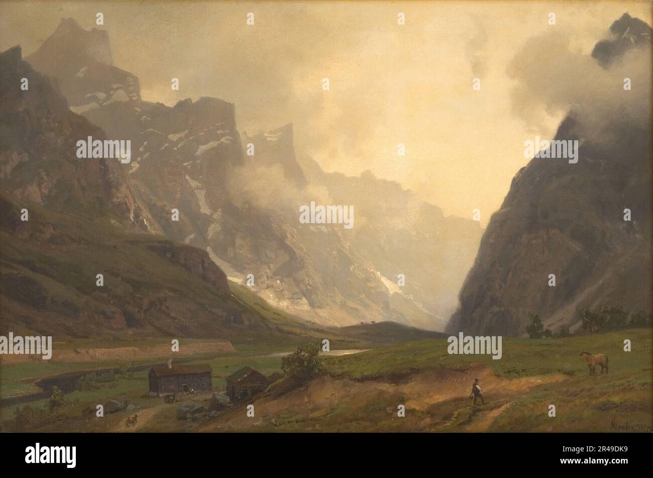 Der Troll Peaks in Romsdalen: Der Fuß von Romsdalshorn rechts, 1894. Stockfoto