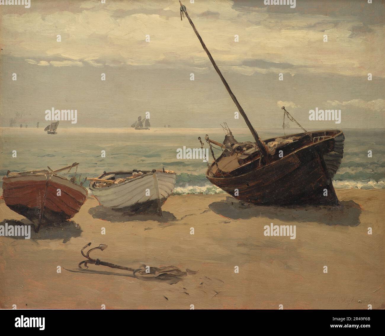 Boote am Strand. Skagen, 1855-1913. Stockfoto