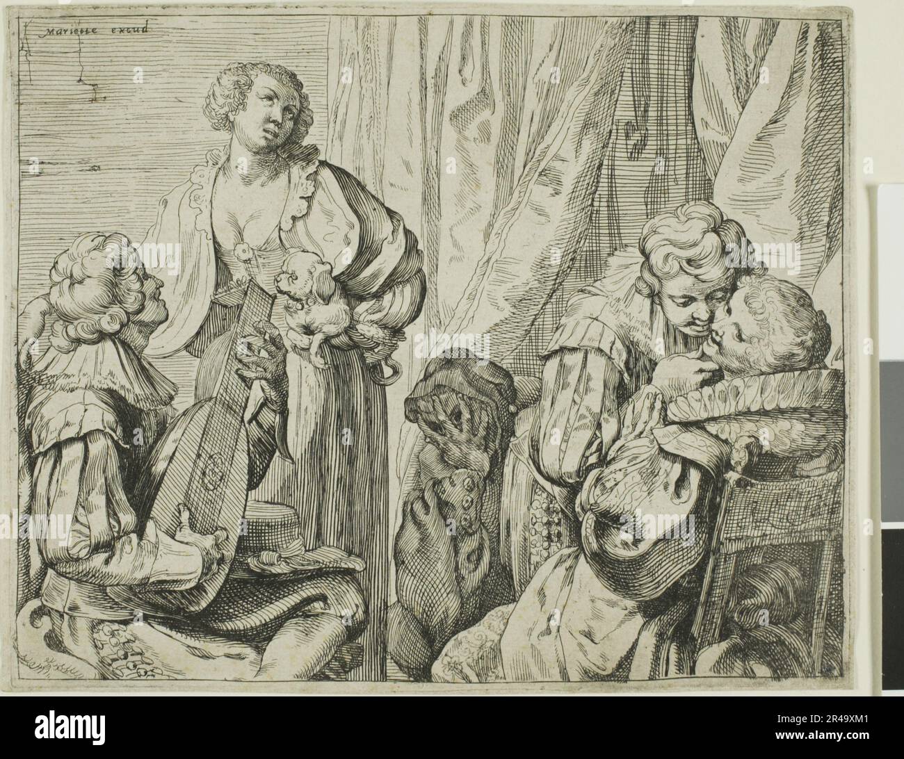 Interieur mit zwei Paaren von Liebhabern und einem Narr, 1625/29. Stockfoto