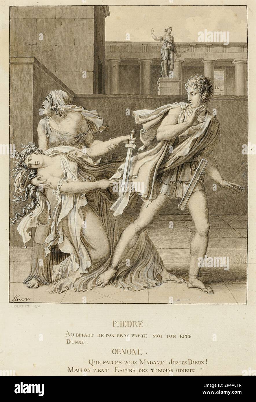 Phaedre, nachdem sie ihre Leidenschaft erklärt hatte, versucht sich mit dem Schwert des Hippolytus, c. 1801, umzubringen. Stockfoto