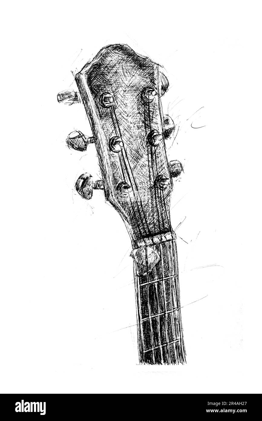Skizze eines akustischen Gitarrenhalses Stockfoto