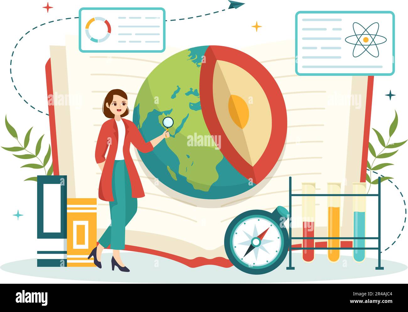 Geologe Vektordarstellung mit Bodenanalyse und Funktionen der Erde für Wissenschaft, Forschung oder Expedition in flachen, handgezeichneten Cartoon-Vorlagen Stock Vektor