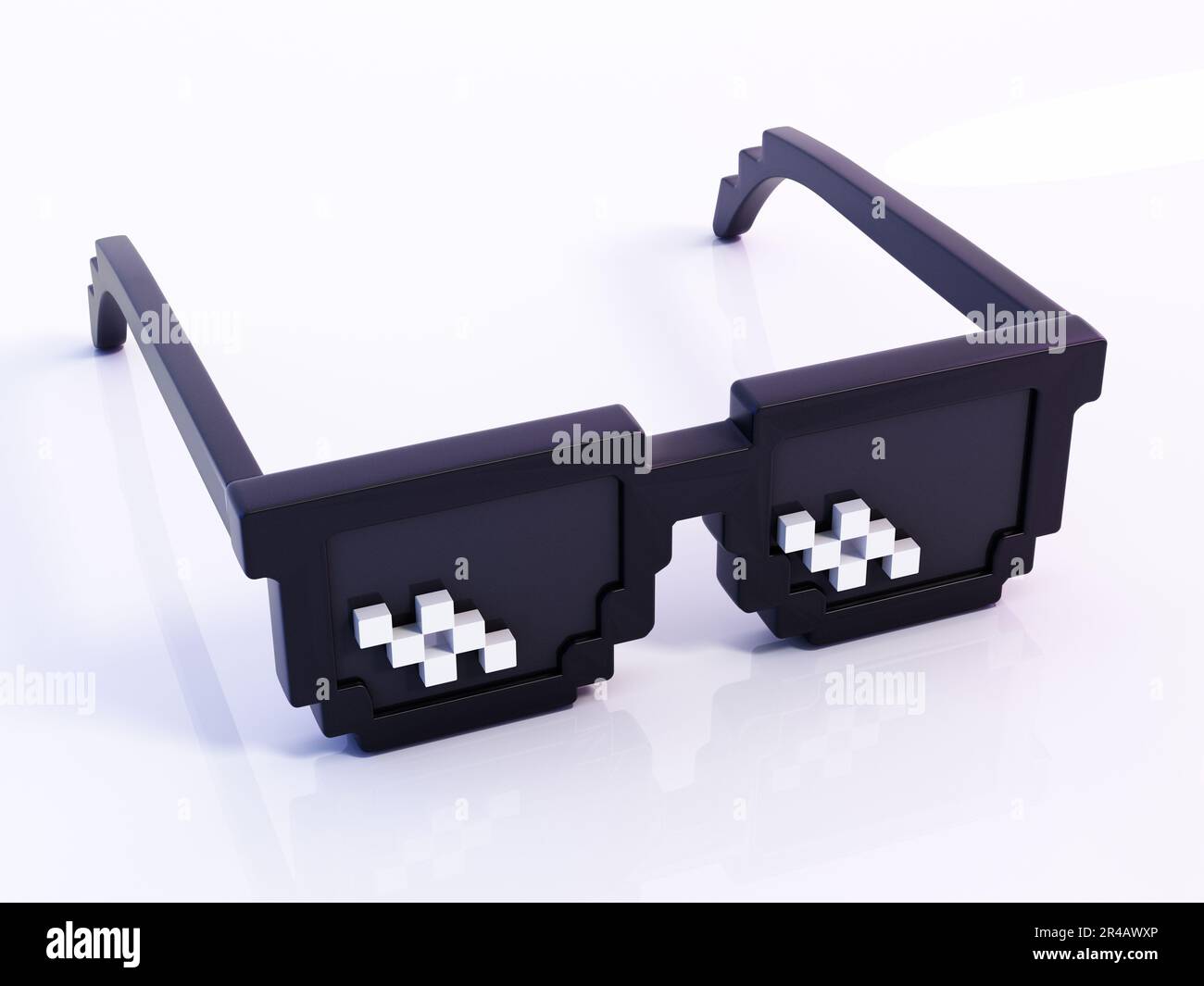 Stilisierte 8-Bit-Sonnenbrille isoliert auf weißem Hintergrund. 3D Abbildung. Stockfoto