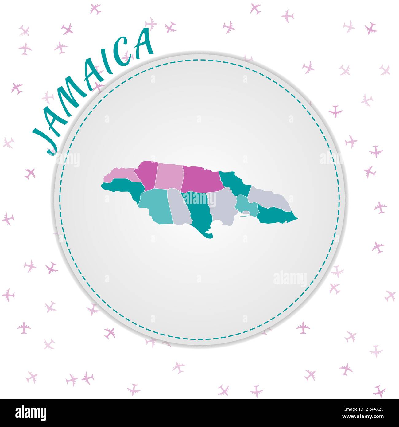 Jamaika Kartendesign. Landkarte mit Regionen in Smaragd-Amethyst-Farbpalette. Stock Vektor Jamaika Kartendesign. Landkarte mit Regionen in Smaragd-Amethyst-Farbpalette. Stock Vektor