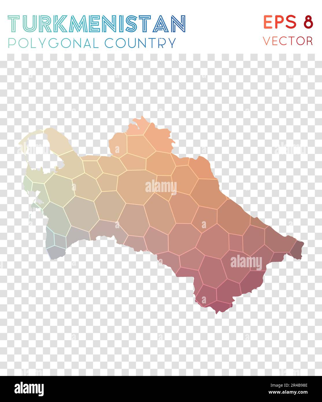 Vieleckige Karte Turkmenistans, Land im Mosaikstil. Ekstatischer niedriger Polyesterstil, modernes Design. Polygonale Karte Turkmenistans für Infografiken oder Präsentationen. Stock Vektor
