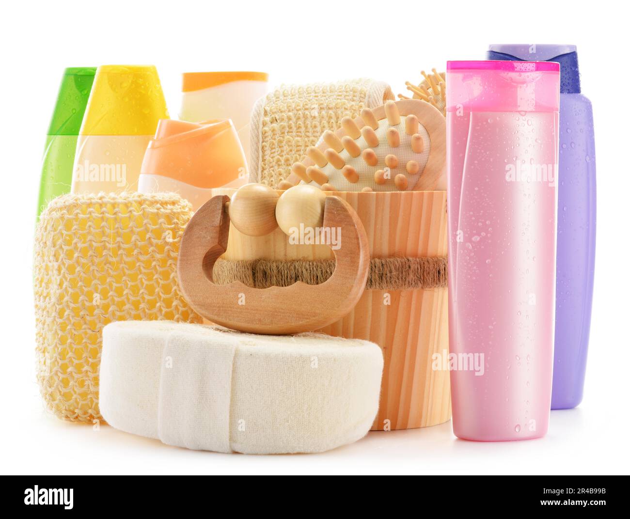 Komposition mit Körper Pflege Accessoires und Beauty-Produkte, die isoliert auf weiss Stockfoto